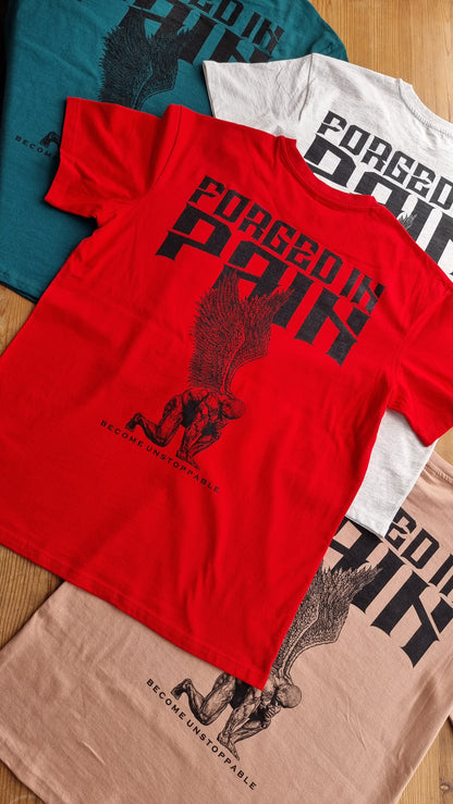 "FORGED IN PAIN" - OVERSIZE Chili Red T-Shirt