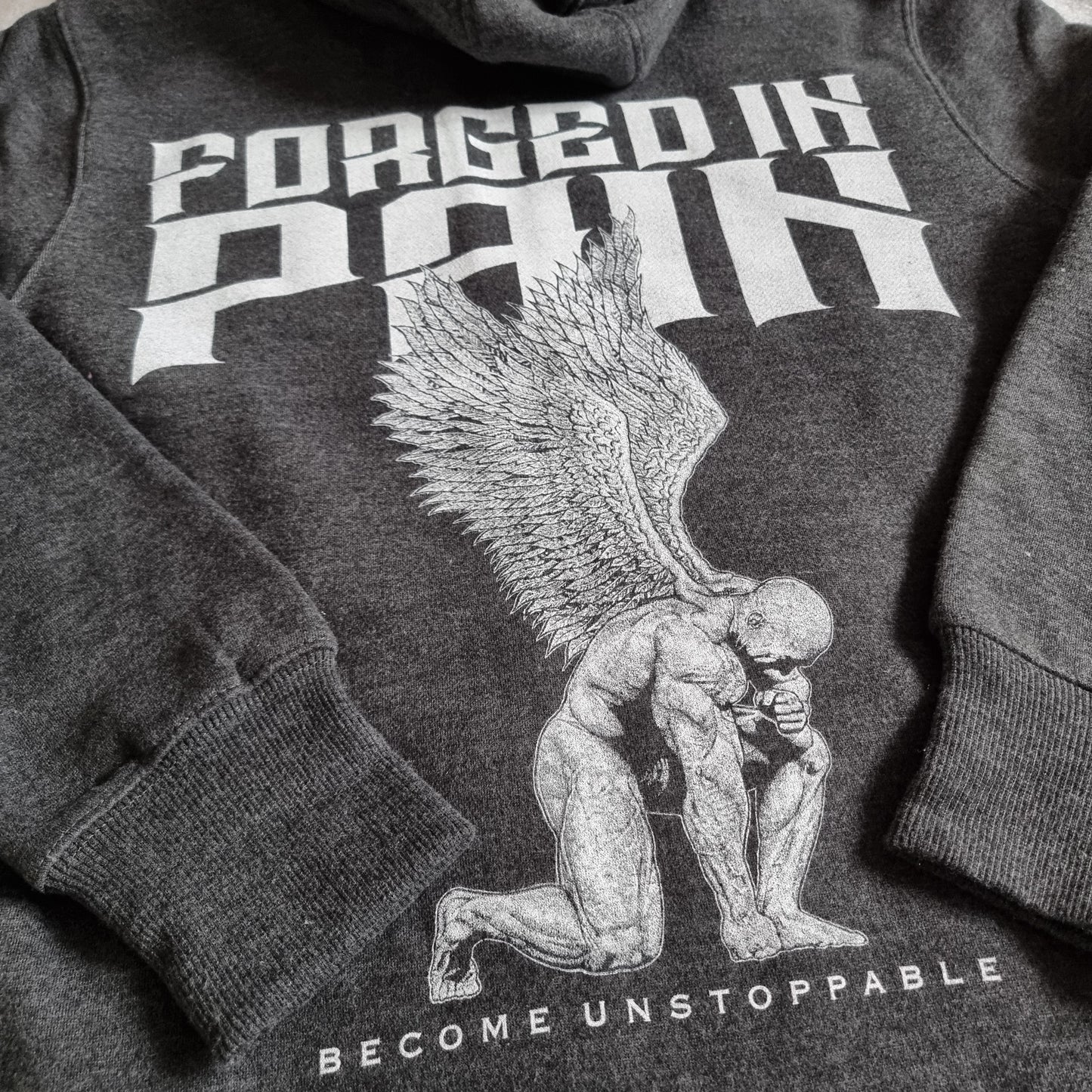 Charcoal Ultimate Supersoft "FORGED IN PAIN" - Zip through Hoodie