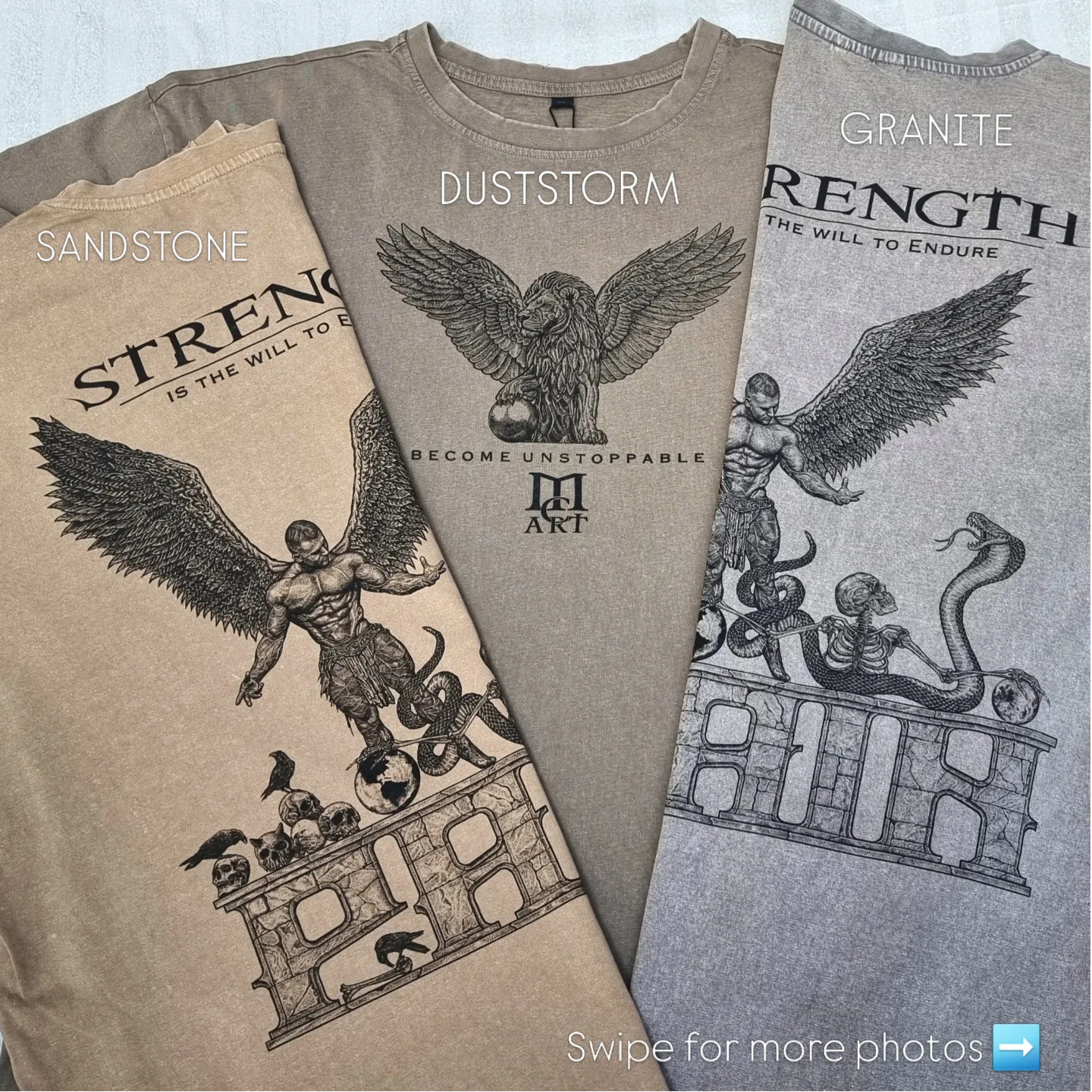 "STRENGTH" - Unique OVERSIZE Acid Wash Granite T-Shirt